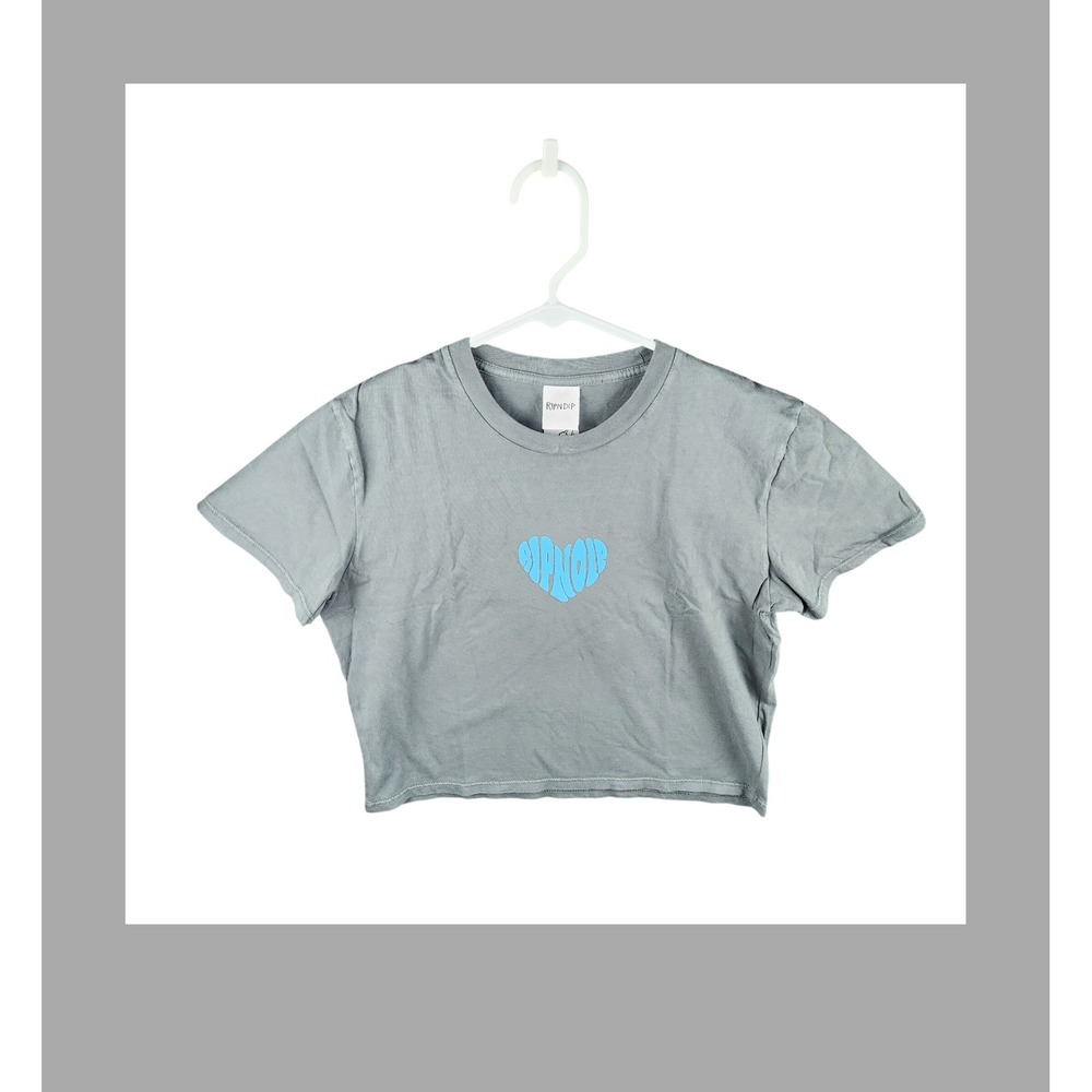 RIPNDIP‎ Ribnlove Cropped Baby Tee Charcoal Grey Size Large Heart Logo